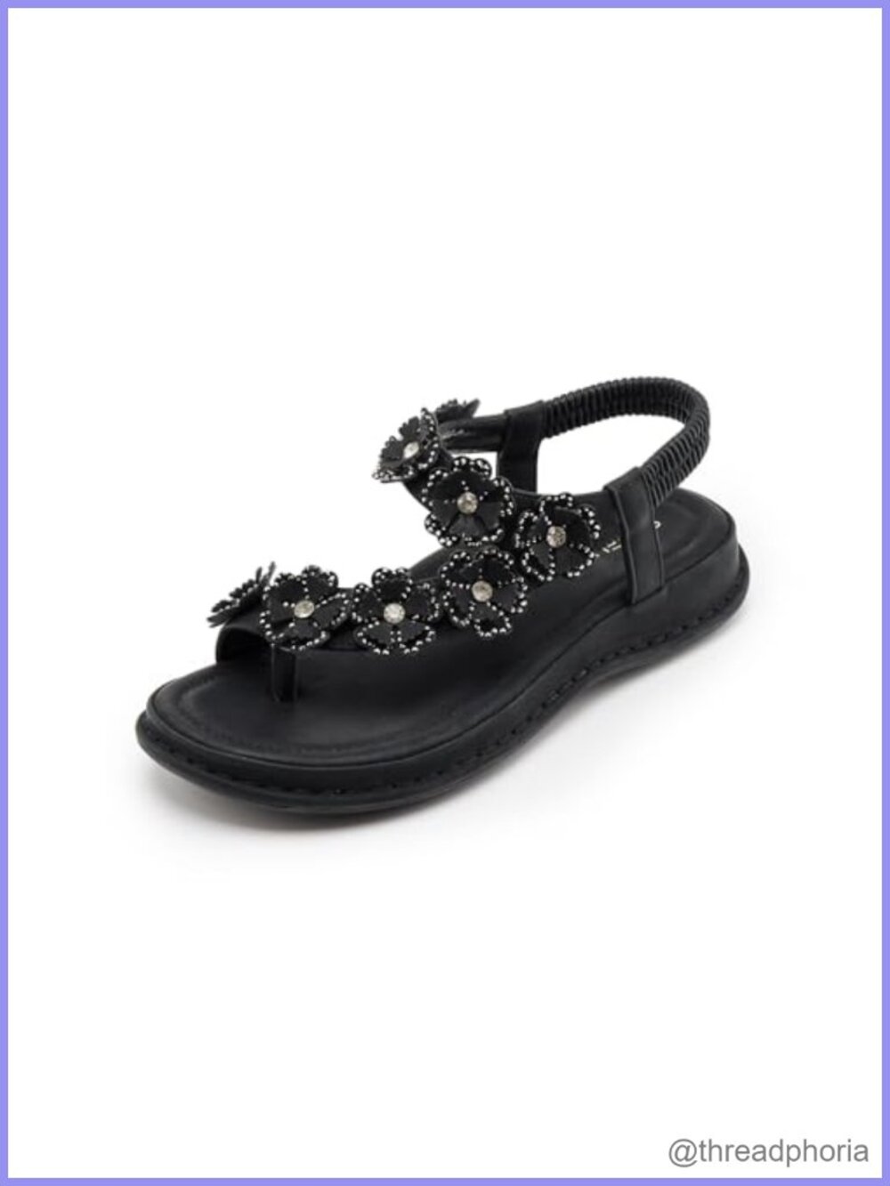 Rhinestone Flower Elastic Slingback Sandals Women Wedge Faux Leather
